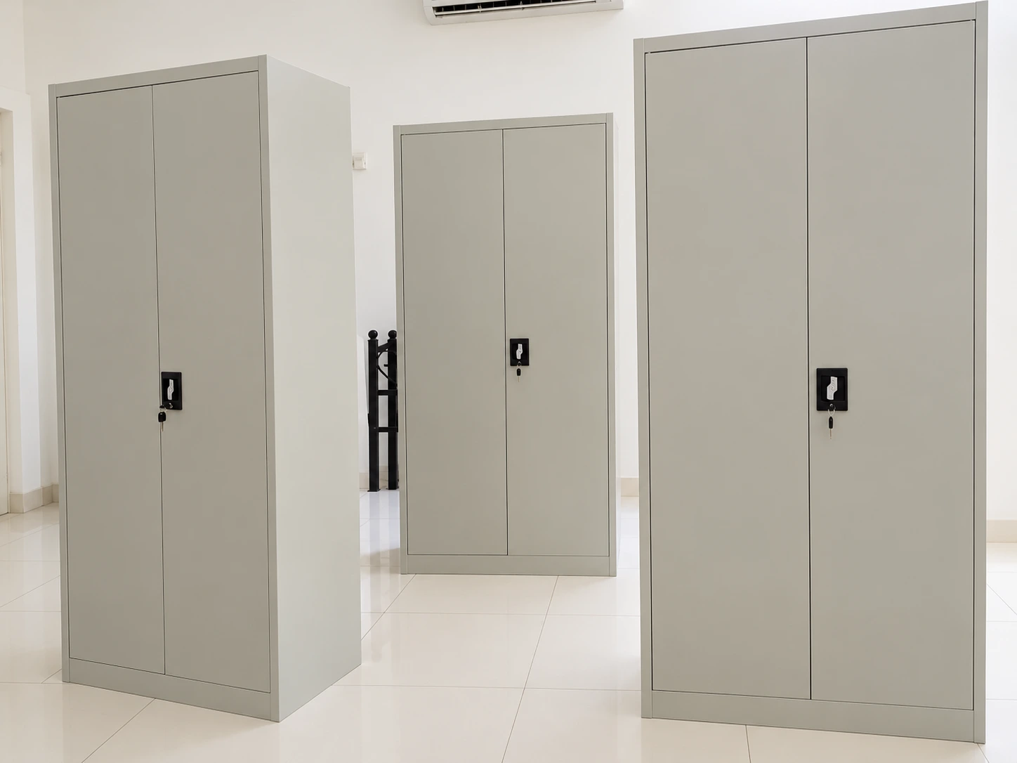 Grey steel storage cabinets installed at the Yanqul camp project