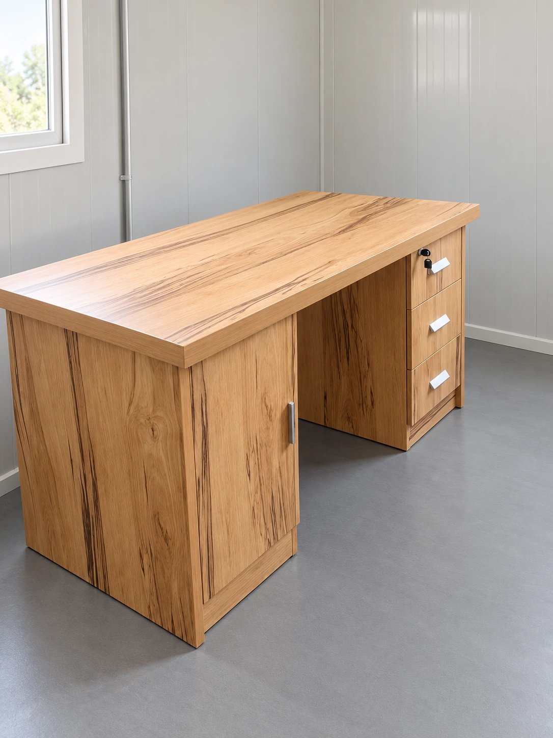 Wood-finish camp office desk with cupboard and three drawers in Yanqul